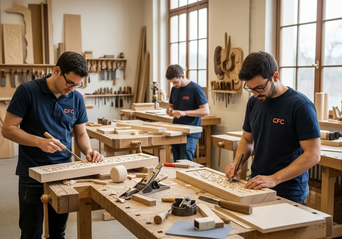 Artisans menuisiers qualifiés CFC dans l'atelier BoisCraft Genève