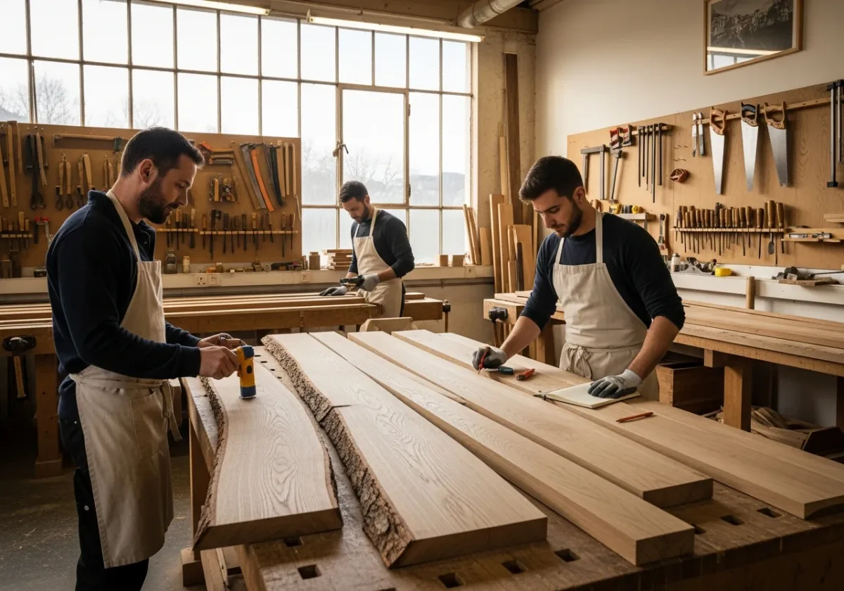 Bois certifié FSC sélectionné par BoisCraft Genève dans l'atelier