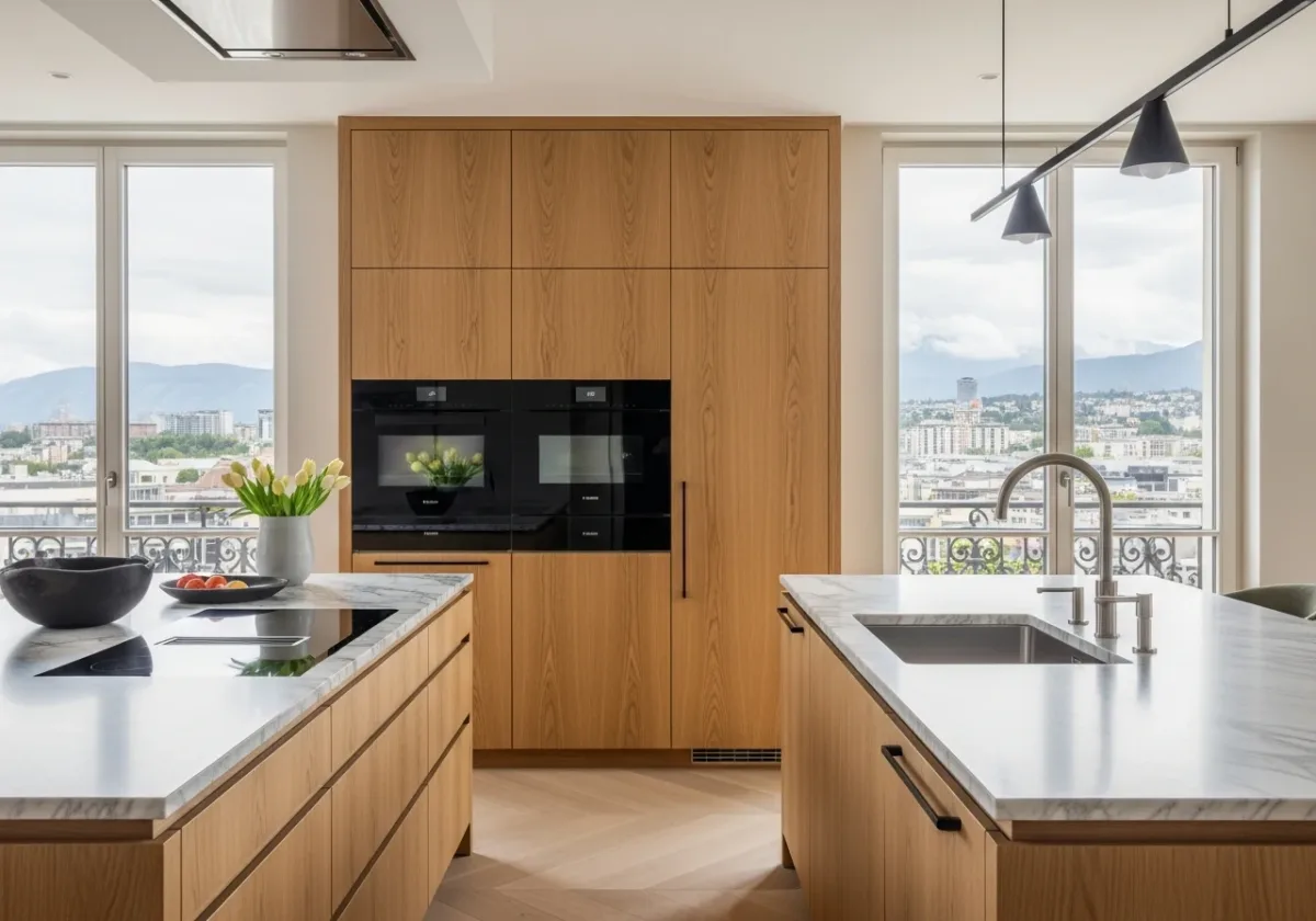 Cuisine sur mesure en chêne massif réalisée par BoisCraft Genève