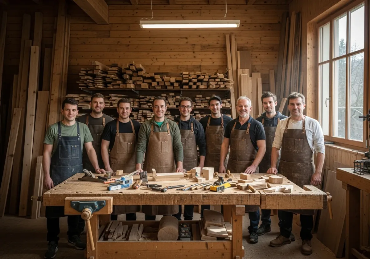 Hassan Meyer et l'équipe BoisCraft Genève dans l'atelier de Chêne-Bougeries