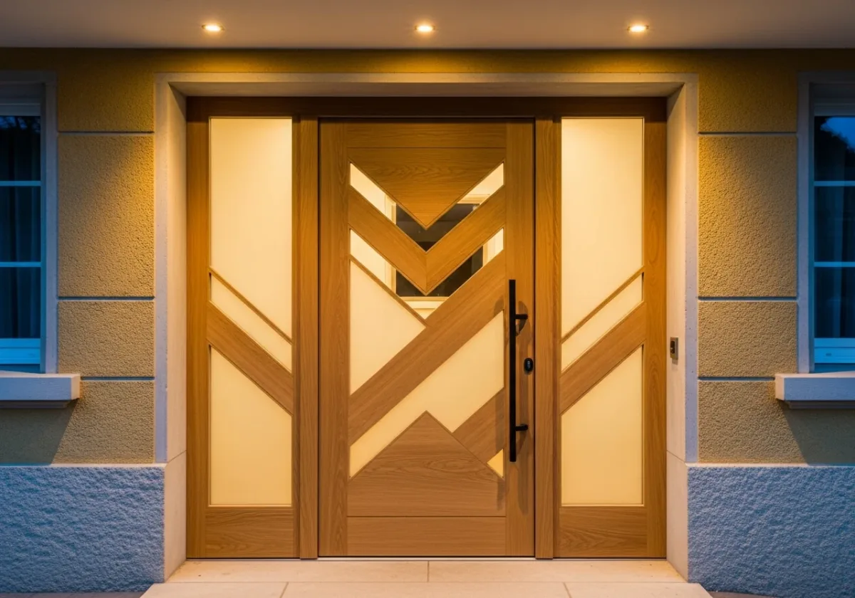 Porte d'entrée en chêne massif avec vitrage sur mesure réalisée par BoisCraft Genève